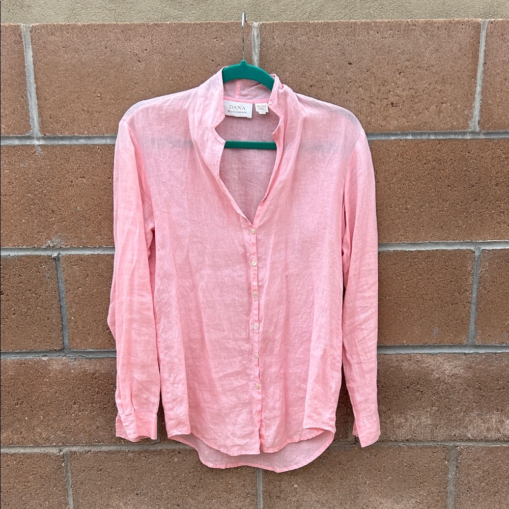 Dana Buchman Pink linen Button-Down Shirt